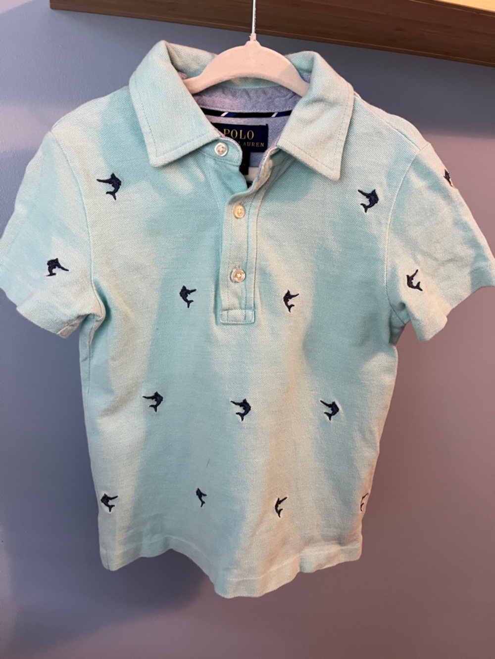 Ralph Lauren Boys' Mint Green Polo with Navy Bird Embroidery